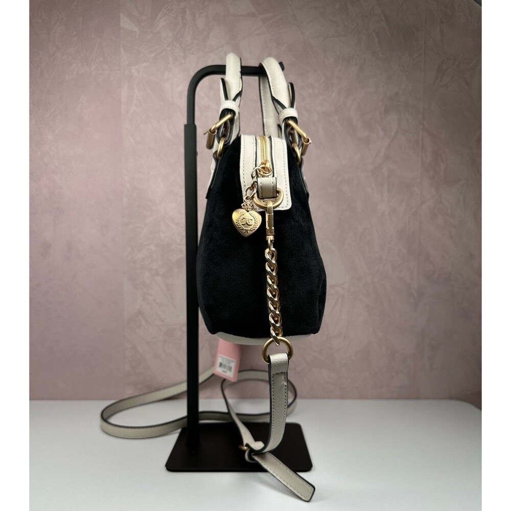 Juicy Couture The Key to Juicy Black Velour Dome Satchel Crossbody Purse - Picture 7 of 14